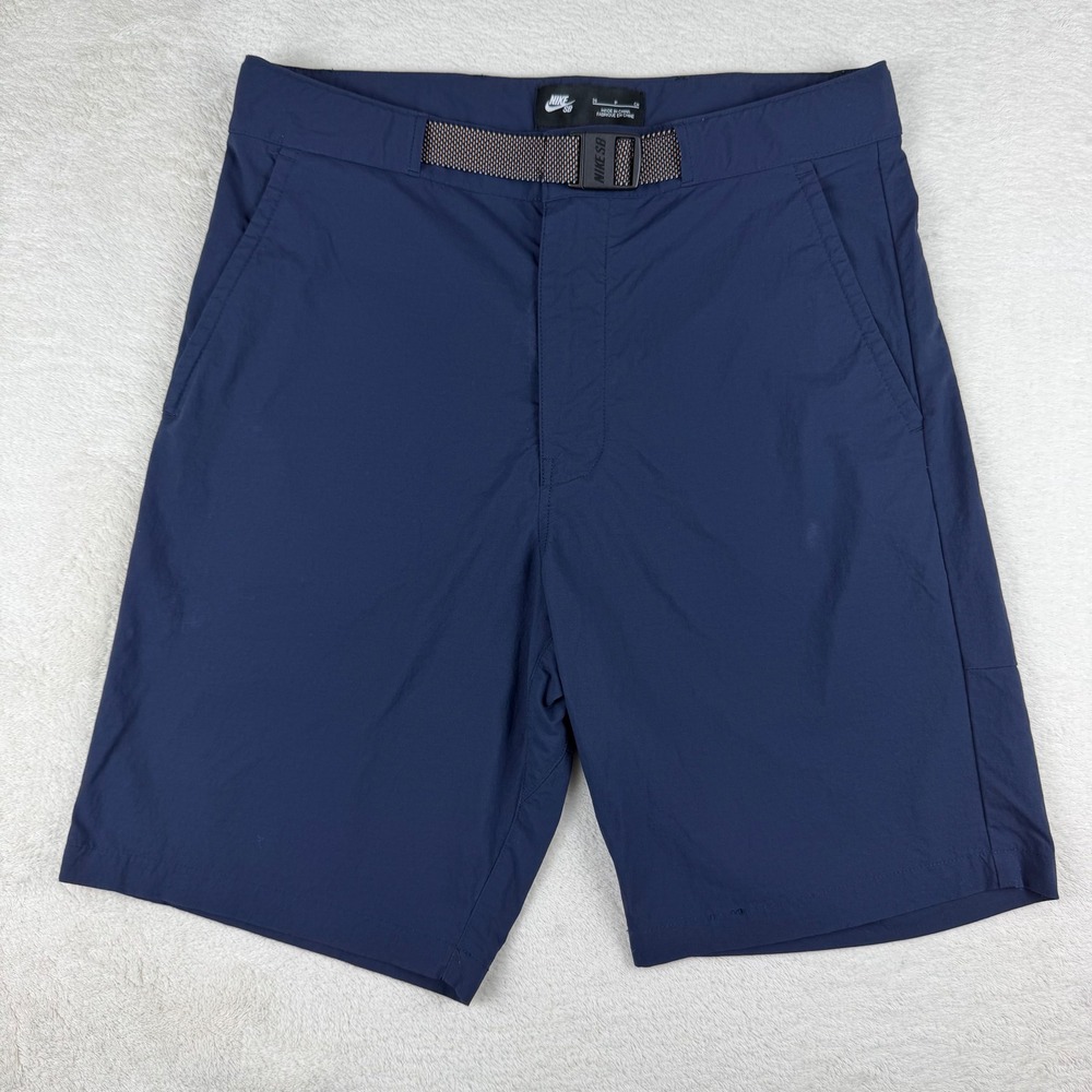 Nike SB Mens 28 Obsidian Blue Everett Nylon Belted Skateboard Shorts Lightweight